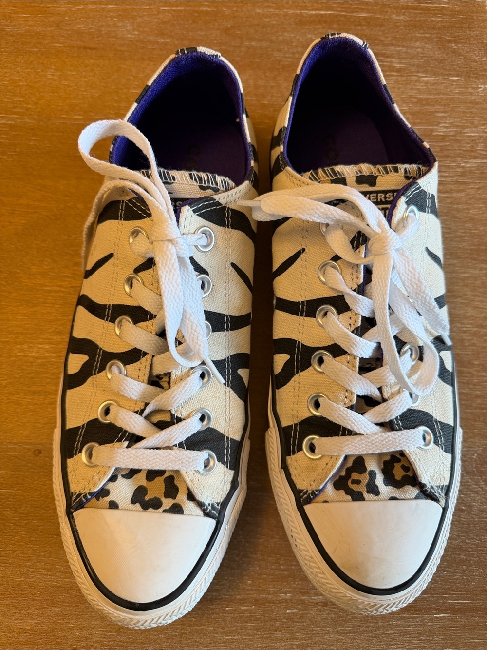 Women’s Canvas Zebra Print Lace-Up Sneakers in Black and White
